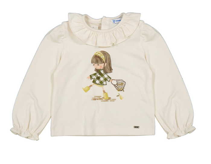 Mayoral L/S Frill Neck Girl Print T-Shirt Style 2076 - Laurel